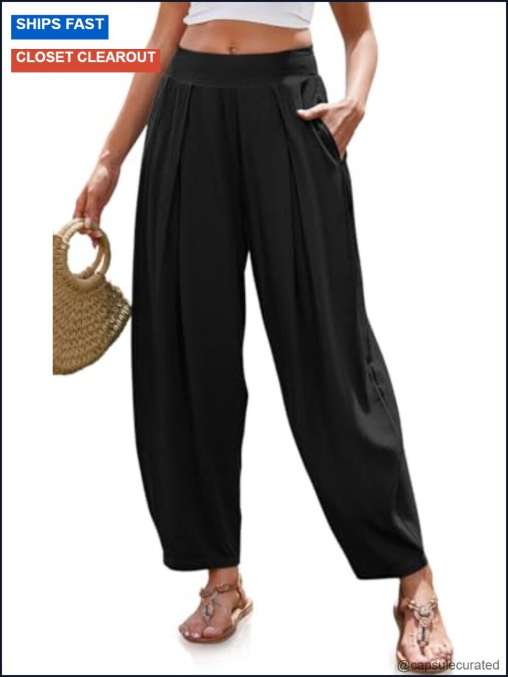 Linen Harem Pants Loose Fit Boho Wide Waistband Lounge Trousers